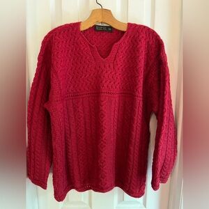 Blarney Woolen Mills Cable Knit Sweater Ireland Pure New Wool Berry Red XL